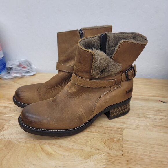 Taos Combo Leather Boot Faux Fur Lining Snap Buckle Side Zip Brown Women's 10 - Picture 11 of 11